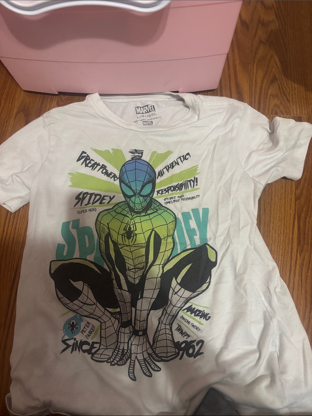 Marvel Spider-Man Tee in White with Green & Teal Graphic